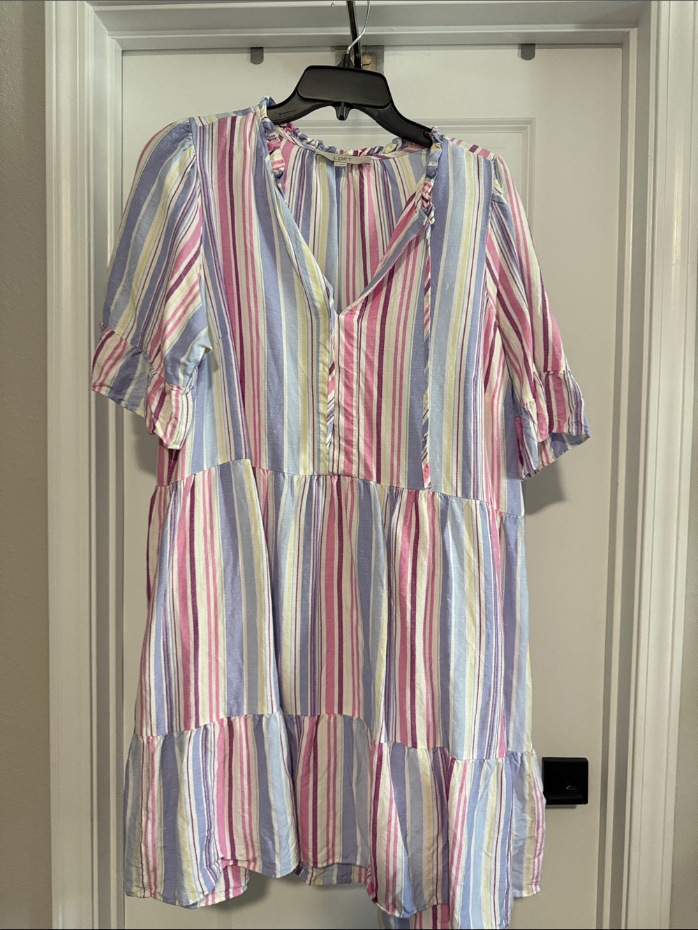 Woman Pastel Multi-Stripe Tiered Dress
